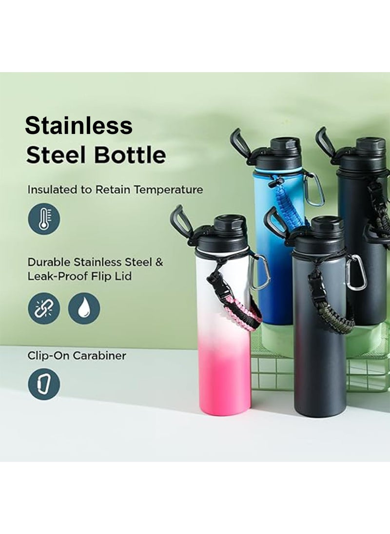 Kuber Industries Kuber Industries Water Bottle Steel Water Bottle for Daily Use Vacuum Insulated Flask Water Bottle with Rope Hot Cold Water Bottle 720 ML LX230603 Black Gray  - Image 2