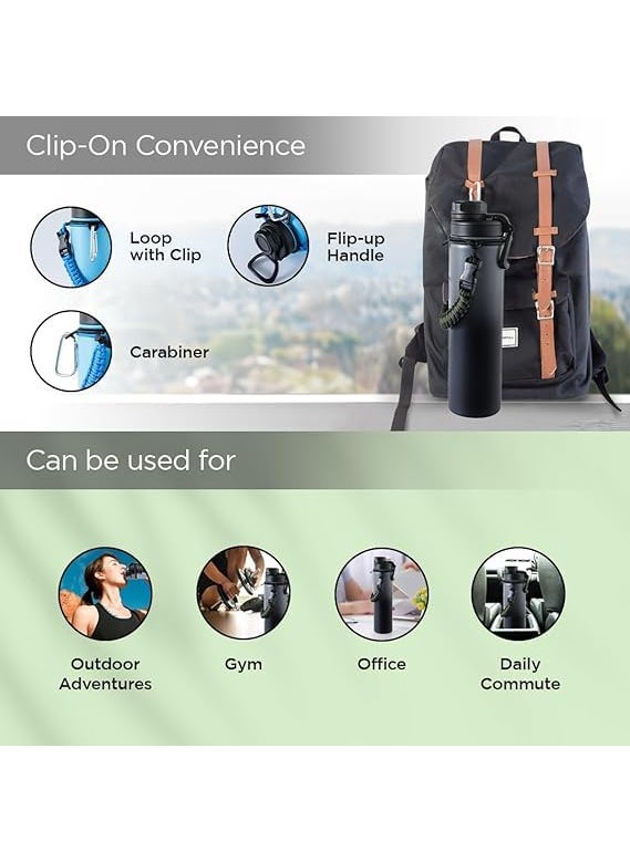 Kuber Industries Kuber Industries Water Bottle Steel Water Bottle for Daily Use Vacuum Insulated Flask Water Bottle with Rope Hot Cold Water Bottle 720 ML LX230603 Black Gray  - Image 4