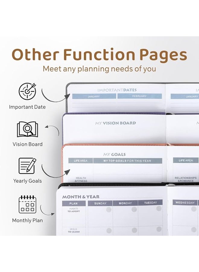 بيتيون مخطط أسبوعي غير مؤرخ لعام 2026، مخطط أسبوعي وشهري مقاس A5 لإدارة الوقت وتتبع الأهداف وتتبع العادات وقائمة المهام للطلاب المحترفين من بايشن، مخطط من 6 ملصقات (لون أسود) - Image 4