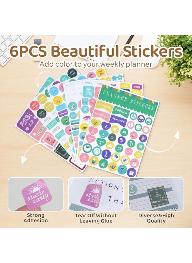 بيتيون مخطط أسبوعي غير مؤرخ لعام 2026، مخطط أسبوعي وشهري مقاس A5 لإدارة الوقت وتتبع الأهداف وتتبع العادات وقائمة المهام للطلاب المحترفين من بايشن، مخطط من 6 ملصقات (لون أسود) - Image 3