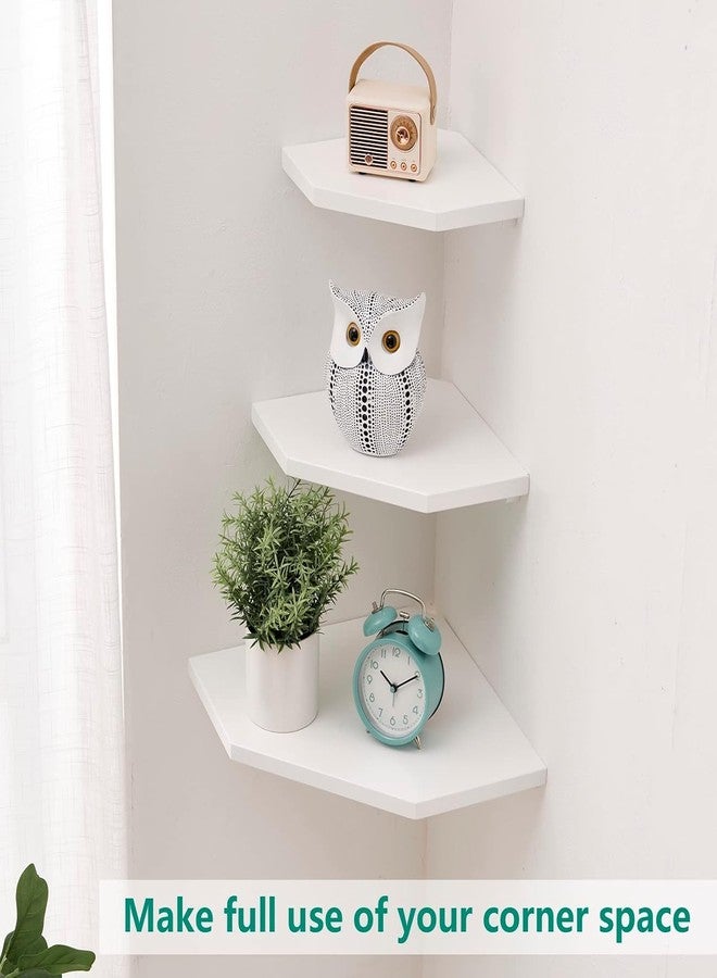 Conamily Corner Floating Shelves, White Corner Wall Shelf Set of 2, Solid Oak Wood Corner Shelves Wall Mount Shelf with Wire Hole Small Plant Display for Kitchen Living Room Bedroom - Image 4
