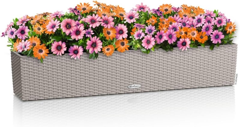 Lechuza - Balconera Cottage 100 Planter, Sand-Brown, Balcony Box with Watering System, Water Level Indicator and Plant Insert, Wicker Look, 99 x 19 x 19 cm, 15914 - Image 2