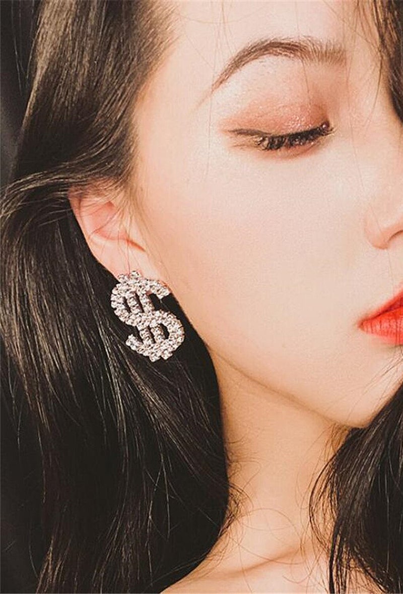 BP Tattoo Zircon Stone Dollar Earrings Modern Women's Earrings Gold  - Image 2