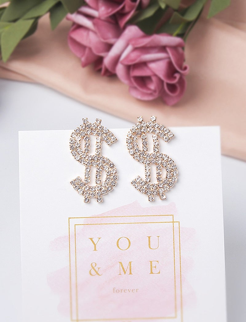 BP Tattoo Zircon Stone Dollar Earrings Modern Women's Earrings Gold  - Image 3