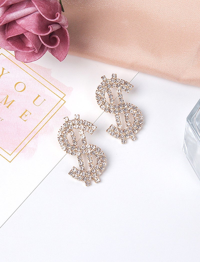 BP Tattoo Zircon Stone Dollar Earrings Modern Women's Earrings Gold  - Image 1