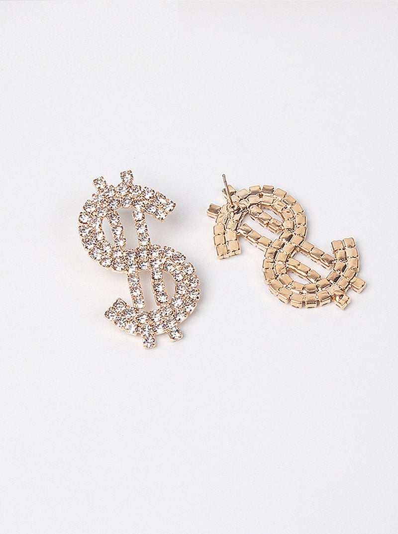 BP Tattoo Zircon Stone Dollar Earrings Modern Women's Earrings Gold  - Image 4