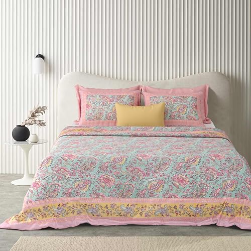 ElanorHomes 240 TC Cotton Double King Size Bedsheet | Ultra-Soft & Skin-Safe | Breathable Summer Comfort | 93x108 inches with 2 Pillow Covers (Petal Symphony) - Image 2