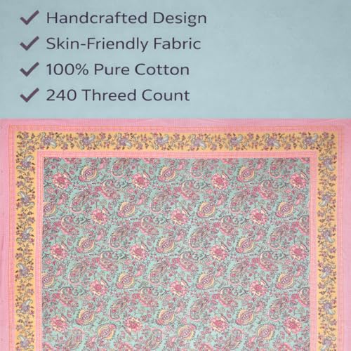 ElanorHomes 240 TC Cotton Double King Size Bedsheet | Ultra-Soft & Skin-Safe | Breathable Summer Comfort | 93x108 inches with 2 Pillow Covers (Petal Symphony) - Image 5