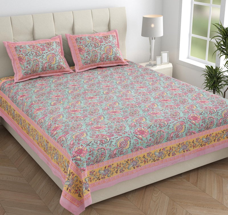ElanorHomes 240 TC Cotton Double King Size Bedsheet | Ultra-Soft & Skin-Safe | Breathable Summer Comfort | 93x108 inches with 2 Pillow Covers (Petal Symphony) - Image 1