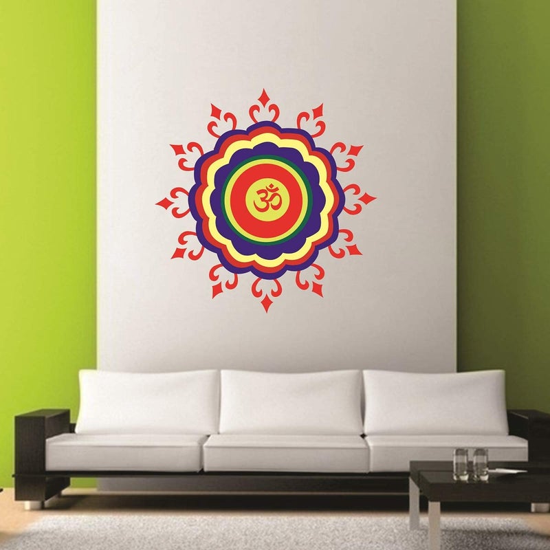 Decor Villa PVC Vinyl OM Flower 3D Wall Sticker JUST Peel Stick New Modern Art Trendy Wall Stickers for Home Decoration Living RoomOffice Bedroom etc Size 58 CM X 55 CM Multicolor