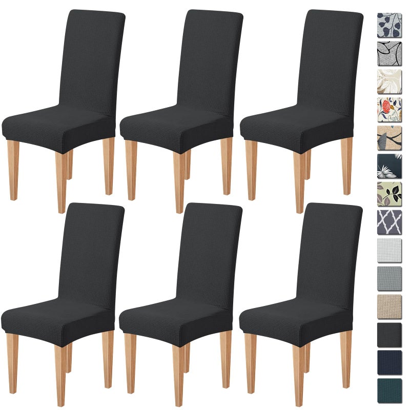 Dioxide Stretch Chair Covers for Dining Chairs, Washable Dining Chair Covers Set of 6, Soft Kitchen Chairs Seat Covers, Jacquard Parson Chair Slipcover Protectors for Home Hotel Restaurant Banquet - Image 1