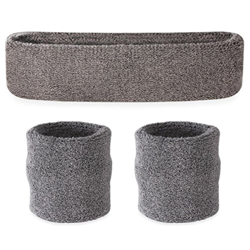 Suddora Sweatbands Set, Moisture Wicking 2 Wristbands and 1 Headband, Breathable Terry Cloth Athletic Bands for Basketball, Tennis, Yoga, Gym, Sweat Bands for Costumes and Cosplay, Grey - Image 1