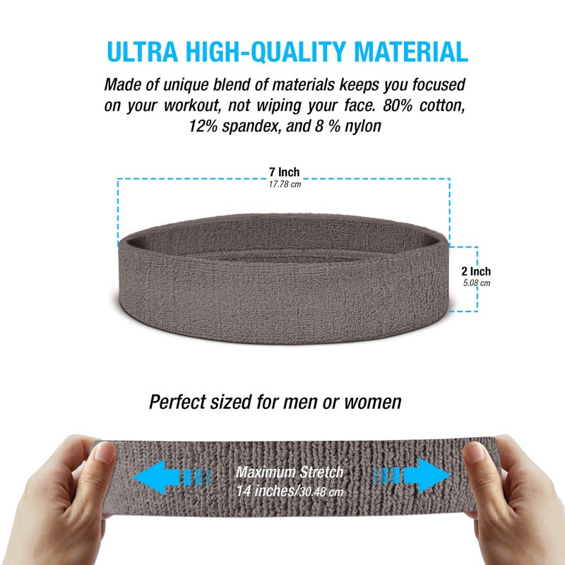 Suddora Sweatbands Set, Moisture Wicking 2 Wristbands and 1 Headband, Breathable Terry Cloth Athletic Bands for Basketball, Tennis, Yoga, Gym, Sweat Bands for Costumes and Cosplay, Grey - Image 3