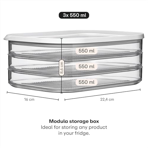 Mepal صندوق تخزين الطعام المستدير ميبال مودولا مع غطاء مجموعة من 3 | مثالي لللحوم الباردة، الجبن، وأكثر | تصميم قابل للتكديس | غطاء شفاف بإطار | خالي من BPA، أبيض نوردية (17 أونصة/500 مل) - Image 3