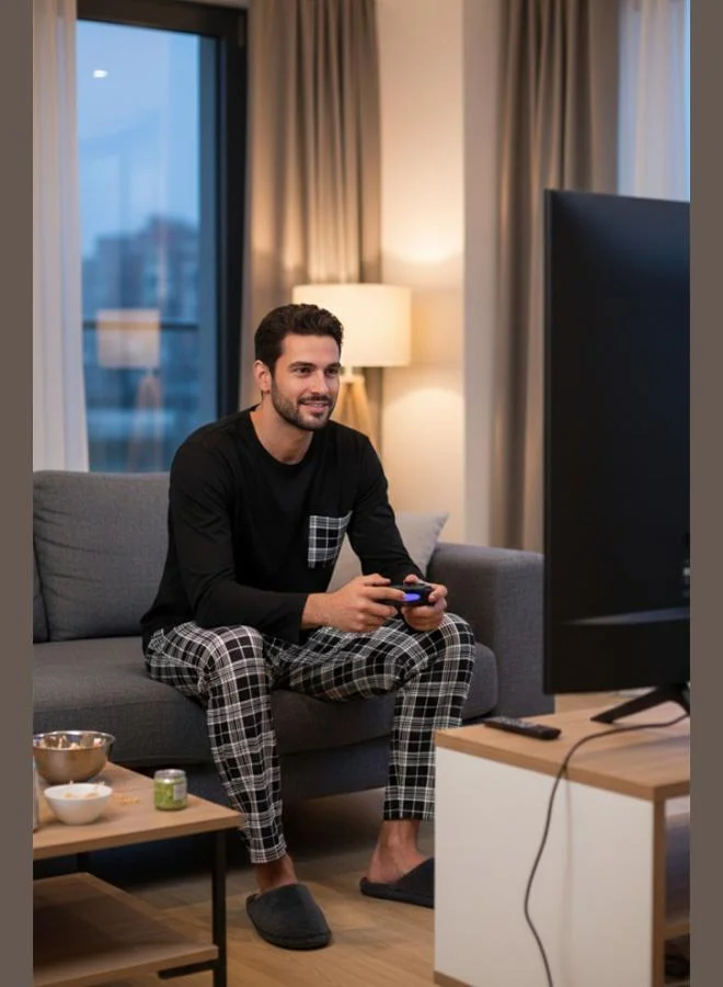 Buratti Plaid Pocket Elastic Waist 100% Cotton Regular Fit Pajama Set Men's PAJAMAS SET 6572001