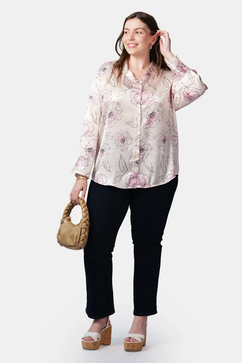 فيرجيو Floral Satin Floral Printed Plus Size Shirt for Women