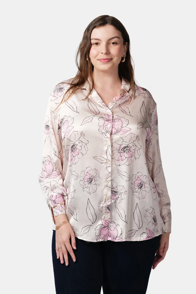 فيرجيو Floral Satin Floral Printed Plus Size Shirt for Women