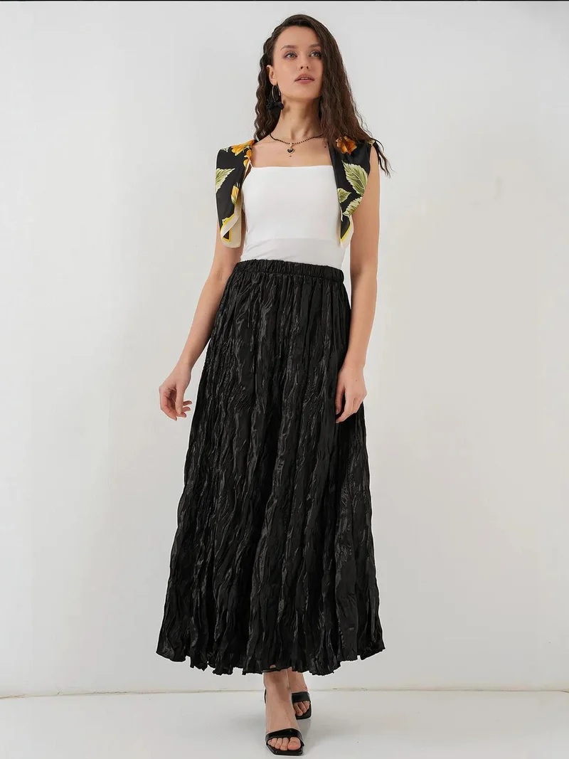 Big Dart Black BDART Textured Maxi Skirt with Elastic Waist for Women | Best Price UAE