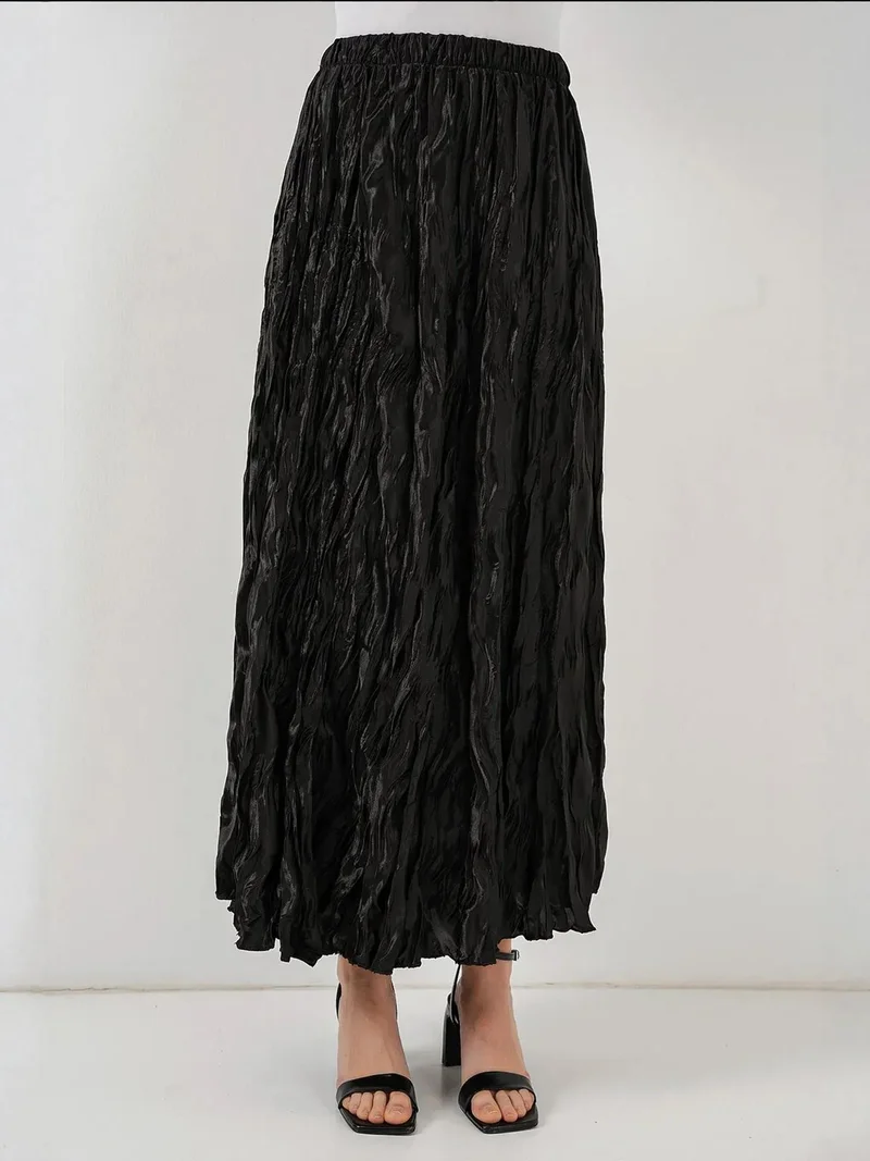 Big Dart Black BDART Textured Maxi Skirt with Elastic Waist for Women | Best Price UAE
