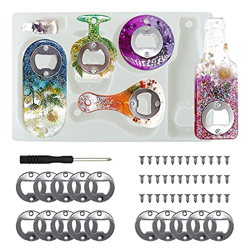 Lovppy Bottle Opener Resin Molds, Lovppy Beer Opener Silicone Molds, Epoxy Resin Casting Molds, Beer Spanner Kit with Screwdriver and Patch, DIY Jewelry Craft Mold for Bottle Opener Keychain Wine Corkscrew - Image 1