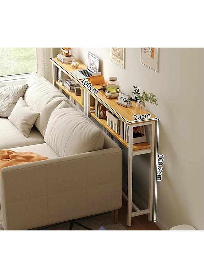 ليدين طاولة وحدة تحكم ضيقة ذات مستويين مع مساحة تخزين وطاولة أريكة طويلة جدًا خلف الأريكة أو المدخل (لون الخشب وإطار أبيض) - Image 2