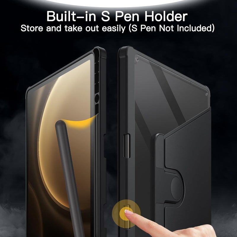 Jetech Rotating Case For Samsung Galaxy Tab S10+ 2024/Tab S9 Fe+/S9+ 2023 12.4-Inch With S Pen Holder, 360 Degree Rotation Protective Stand Cover Clear Back, Auto Wake/Sleep Black - Image 5