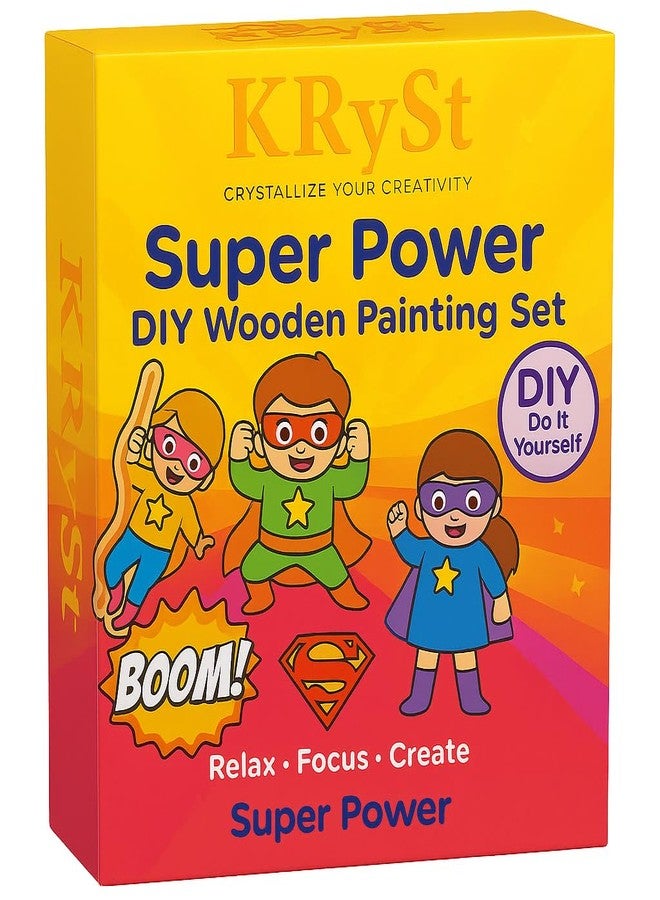 مجموعة الرسم الخشبي للأطفال من عمر 5 سنوات فما فوق من KRySt Super Power - Santa Surprise | مجموعة صنع مغناطيس للثلاجة | مجموعة فنية وحرفية مع قطع MDF، وألوان، وفرشاة، ومغناطيس، ونقاط لاصقة | مجموعة أنشطة إبداعية يمكنك صنعها بنفسك (موضوع القوى الخارقة) - Image 3