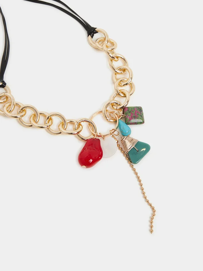 Styli Styli Chain Trim Faux Gemstone Pendant Necklace