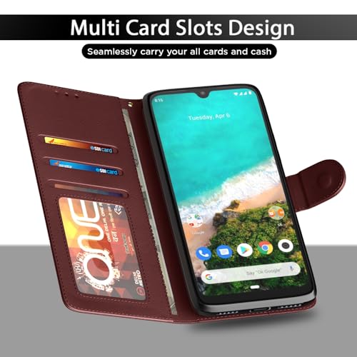 Pikkme Mi A3 Flip Case Leather Finish | Inside TPU with Card Pockets | Wallet Stand and Shock Proof | Magnetic Closing | Complete Protection Flip Cover for Mi A3 (Brown) - Image 5