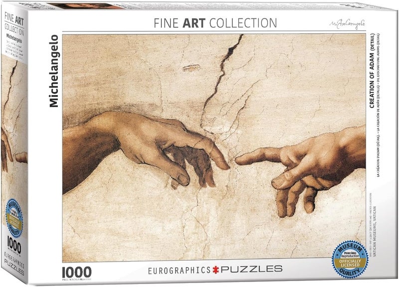 Eurographics 1000-Piece Jigsaw Puzzle - Creation of Adam (Detail) by Michelangelo - Image 1