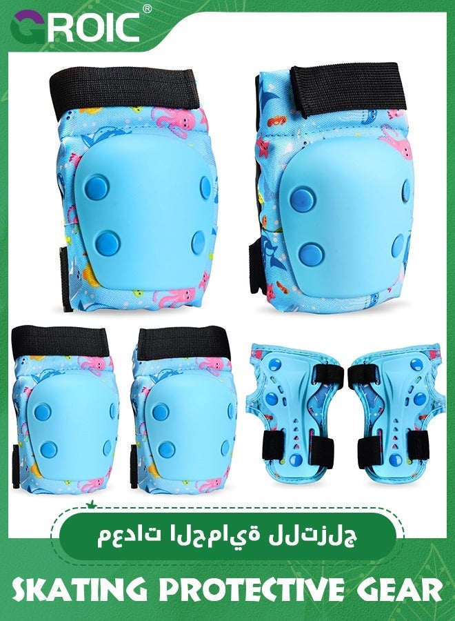 GROIC 6 Pcs Skate Pads for Kids, Knee and Elbow & Wrist Guards Child Adjustable Protective Gear Set Roller Skates, Cycling, BMX Bike, Skateboard, Inline Skating, Scooter Riding Sports - Image 2