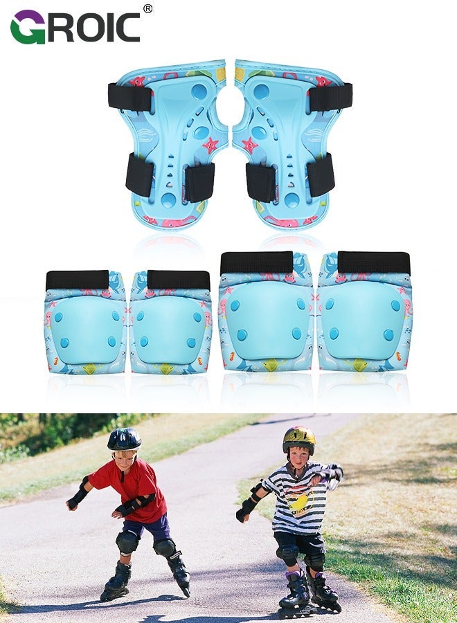 GROIC 6 Pcs Skate Pads for Kids, Knee and Elbow & Wrist Guards Child Adjustable Protective Gear Set Roller Skates, Cycling, BMX Bike, Skateboard, Inline Skating, Scooter Riding Sports - Image 1
