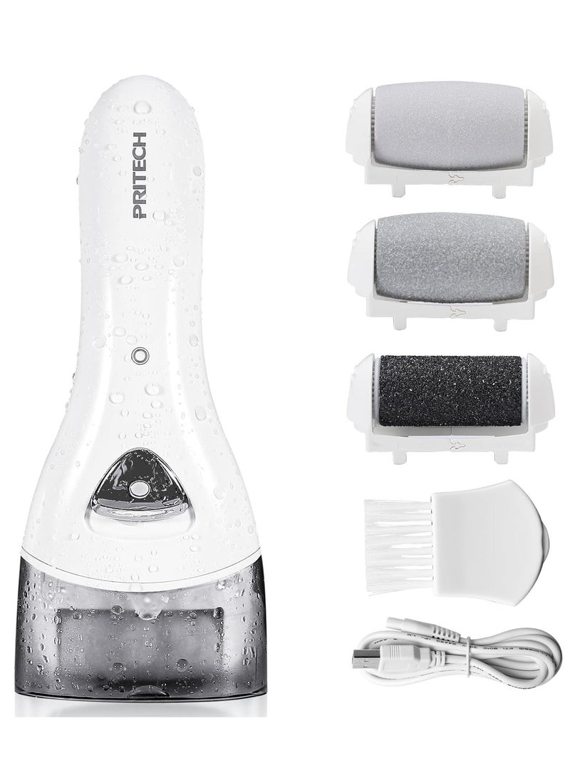 pritech Electric Hard Skin Remover Foot Callus Remover Electric Foot File Rechargeable Dead Skin Remover for Feet Electric Pedicure Kit Proffessinal Feet Care with 3 Roller Heads 1 Cleaning Brush USB Cord - Image 1