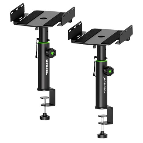 Vondynote Set of 2 Dual Side Clamping Studio Monitor Stands Short Desktop Clamp Speaker Stands Height Adjustable Extendable Top Plate Mounted by Screws - Image 1