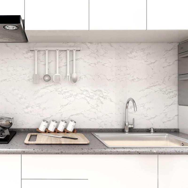 practicalws Peel and Stick Marble Wallpaper 15.7'' x 236.2'' Marble Contact Paper for Cabinets and Drawers, White Gray Granite Self Adhesive Removable Kitchen Backsplash Vinyl Roll Wall Paper - Image 4