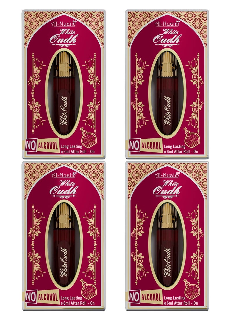 أل نواعم مجموعة النعيم الذهبية للعطور برائحة العود الأبيض للرجال والنساء - عبوة من 4 قطع (6 مل لكل منها) | عطر خالٍ من الكحول | عطر جذاب - Image 1