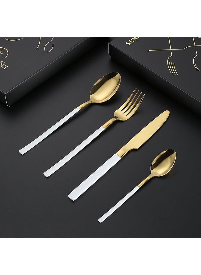 4-Piece Stainless Steel Cutlery Set White/Gold 23centimeter - Image 4