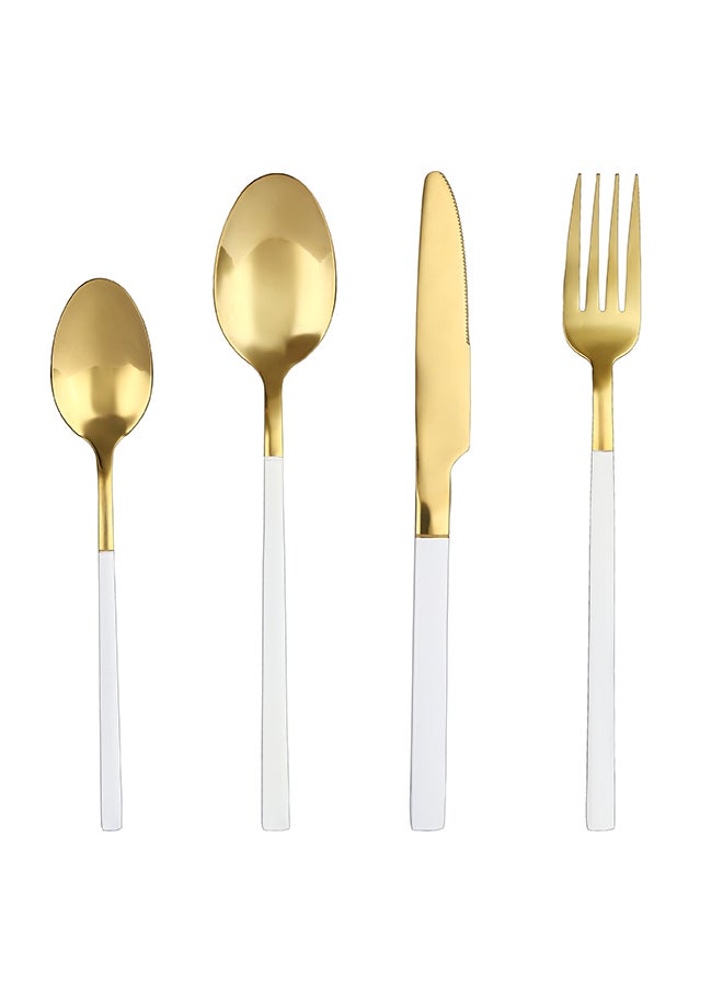 4-Piece Stainless Steel Cutlery Set White/Gold 23centimeter - Image 1