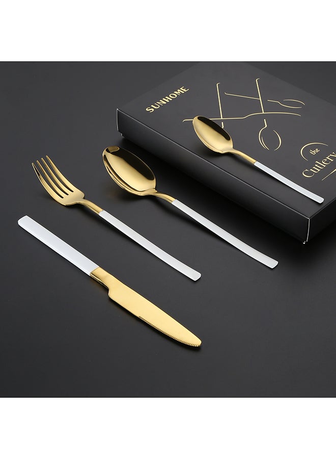 4-Piece Stainless Steel Cutlery Set White/Gold 23centimeter - Image 5