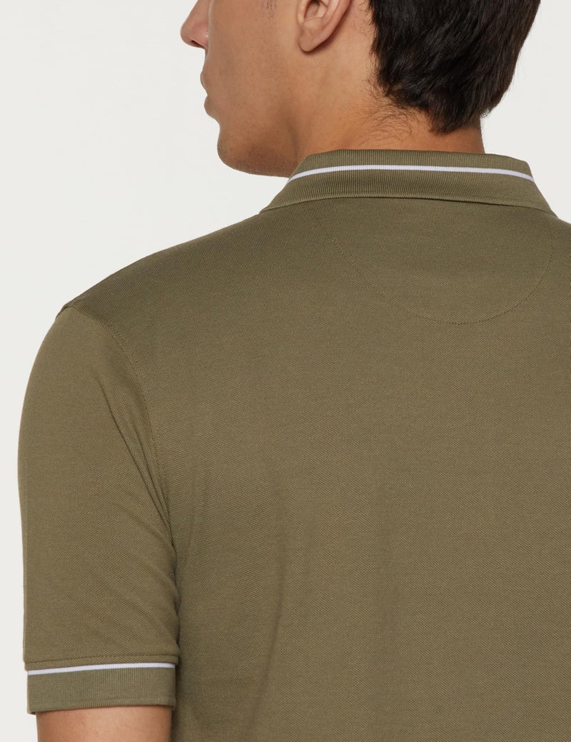 Peter England Men's Regular Fit Branded Insignia Half Sleeve Polo T-Shirt | Cotton Rich | Premium Pique Weave Olive - Image 3