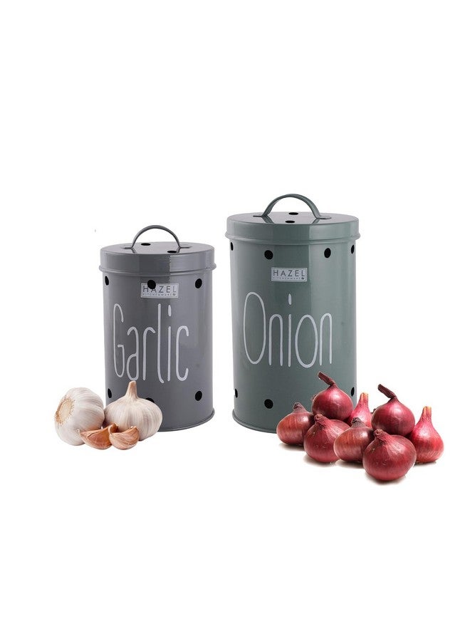 Hazel حاوية تخزين الثوم والبصل من هازيل للمطبخ | مجموعة حاويات تخزين للمطبخ | حاوية تخزين بدرجة غذائية مع غطاء، مجموعة من 2 - Image 1