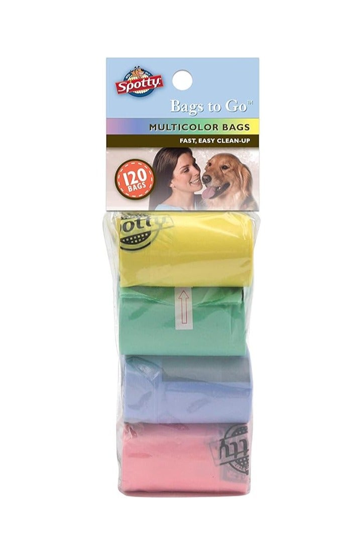 Spotty Leak-Proof  Easy Tear Off Refill Rolls  Disposable Pet Dog Bags To Go For Waste Pickup  Multicolor  120 Ct - Image 1