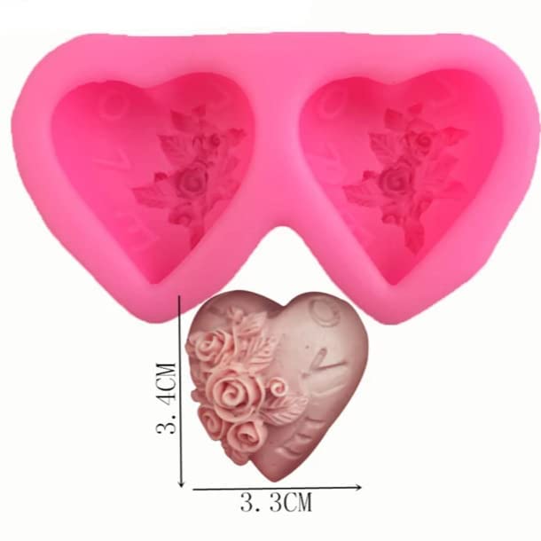 RKPM HOMES RKPM HOMES Heart Love Shape Salt Rose Mould Silicone 3D Fondant Candy Mold Baking Tools for Cake Chocolate Candy Mousse Dessert Ice Jelly Soap for Love Once Valentine Day Special 2 Cavity  - Image 3