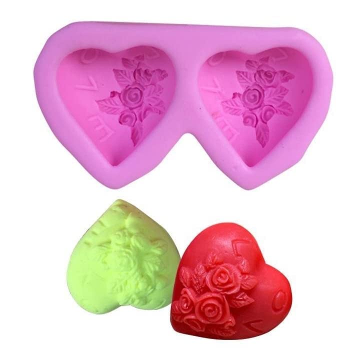RKPM HOMES RKPM HOMES Heart Love Shape Salt Rose Mould Silicone 3D Fondant Candy Mold Baking Tools for Cake Chocolate Candy Mousse Dessert Ice Jelly Soap for Love Once Valentine Day Special 2 Cavity  - Image 1