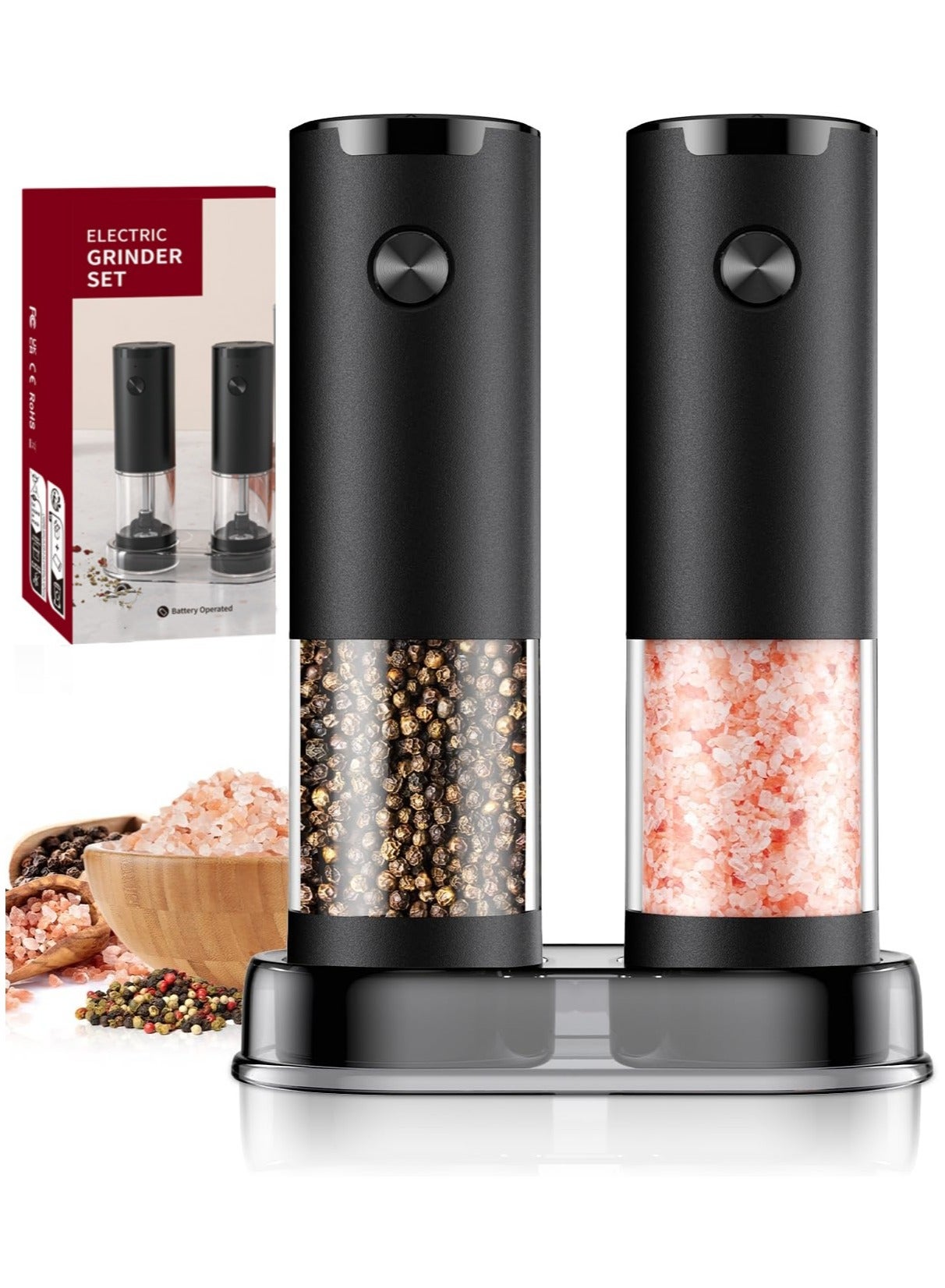 Portable Electric Salt and Pepper Grinder Set 2-Pack