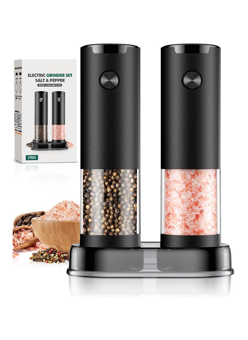 XICEN - Portable Electric Salt and Pepper Grinder Set, Battery Operated Stainless Steel Mill with Light (2 Mills) - With Base - Shakers Adjustable Coarseness  - Coffee Bean Grinders - Image 1
