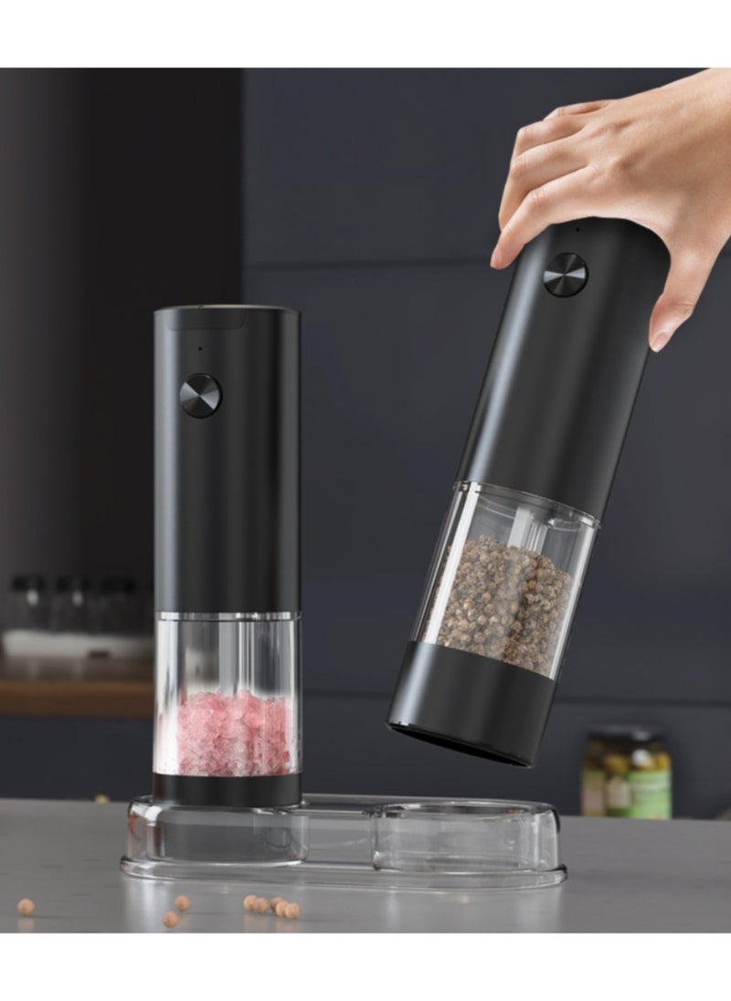 XICEN - Portable Electric Salt and Pepper Grinder Set, Battery Operated Stainless Steel Mill with Light (2 Mills) - With Base - Shakers Adjustable Coarseness  - Coffee Bean Grinders - Image 1