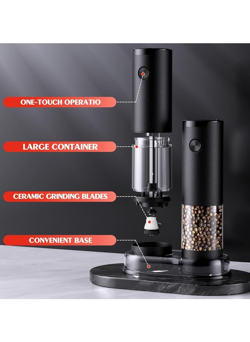 XICEN - Portable Electric Salt and Pepper Grinder Set, Battery Operated Stainless Steel Mill with Light (2 Mills) - With Base - Shakers Adjustable Coarseness  - Coffee Bean Grinders - Image 1