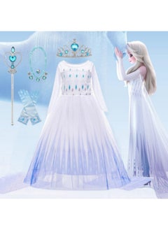 GGEROU Elsa Princess Costume,Elsa Dress,Girls Dress Girls Party Cosplay,Princess Birthday Dress,Kids Costume Cosplay,Includes crown, necklace, earrings, gloves and rings  - Image 1