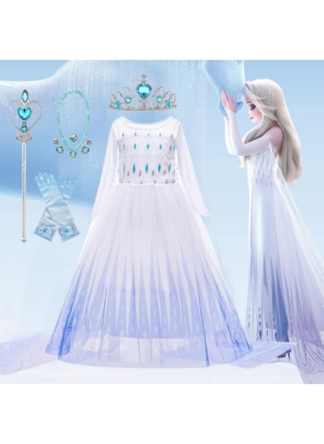 GGEROU Elsa Princess Costume,Elsa Dress,Girls Dress Girls Party Cosplay,Princess Birthday Dress,Kids Costume Cosplay,Includes crown, necklace, earrings, gloves and rings  - Image 1